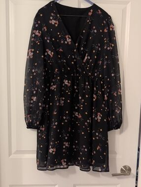 Black Floral Long Sleeve Dress